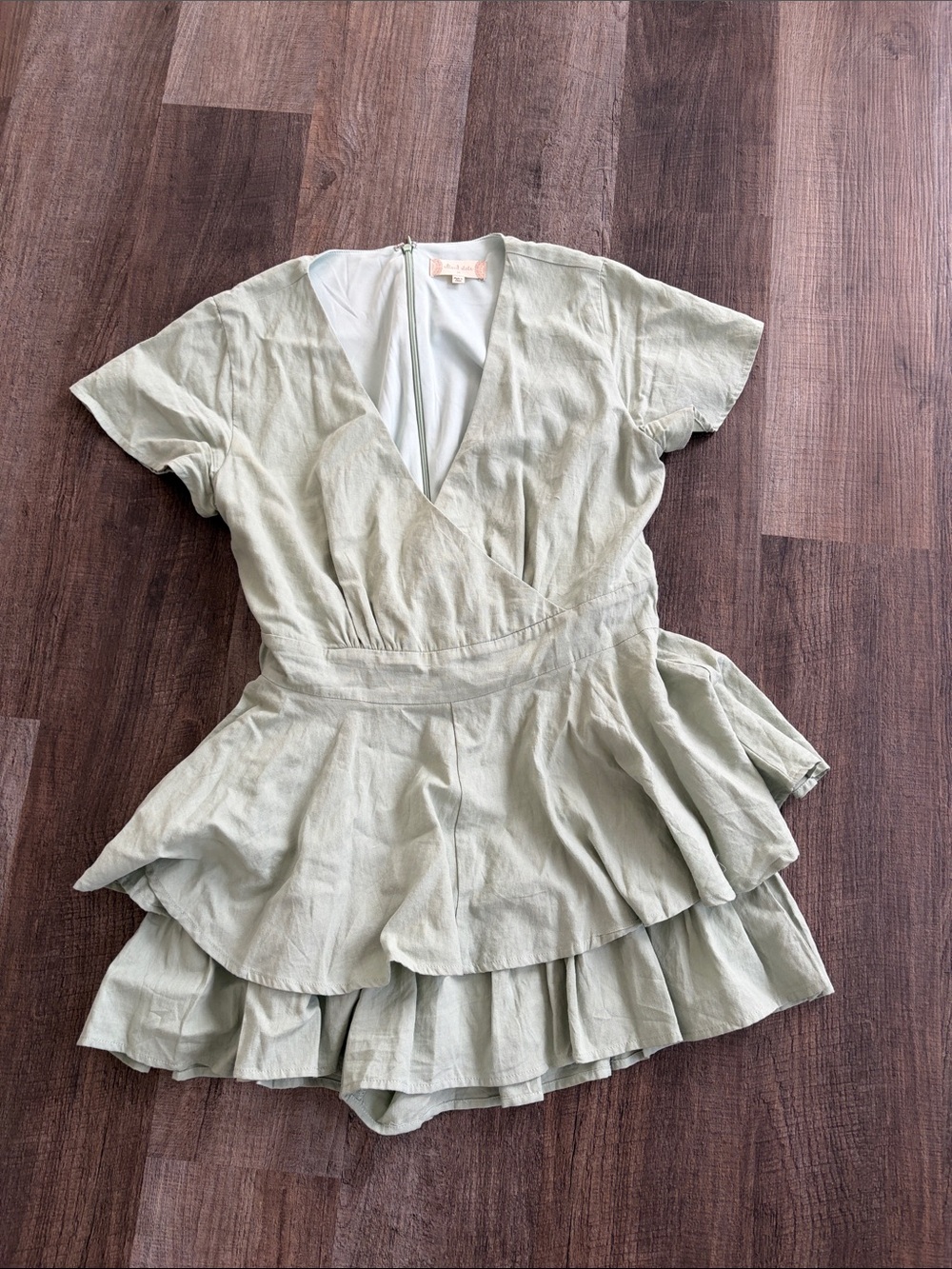 Altar'd State Light Sage Tiered Wrap-Style Mini Dress